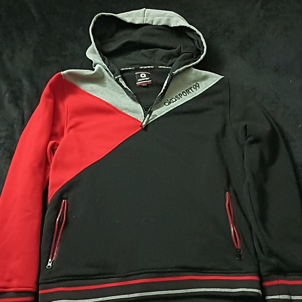 Y2K Akademiks Long Sleeve Hoodie Gray/Black/Red